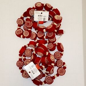 Set of 2 Peppermint Candy Christmas Felted Wool Garland 6 foot each Holiday Time